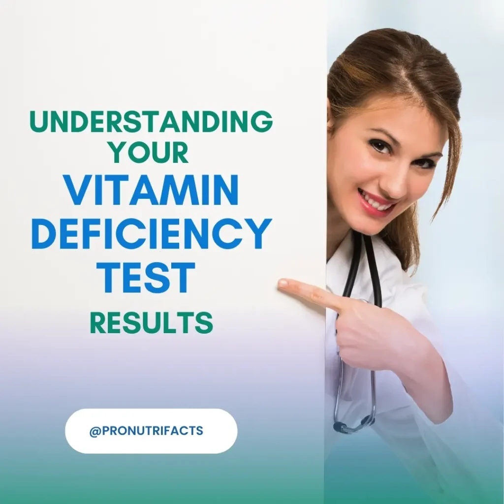 A smiling female doctor points to the text "Understanding Your Vitamin Deficiency Test Results." The clean and professional design emphasizes the importance of interpreting test outcomes for better health.