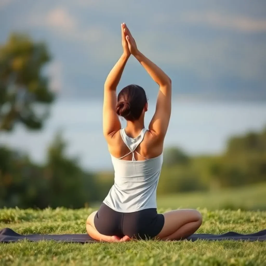 A person practicing yoga outdoors, demonstrating the role of stretching and toning exercises in avoiding loose skin after weight loss.