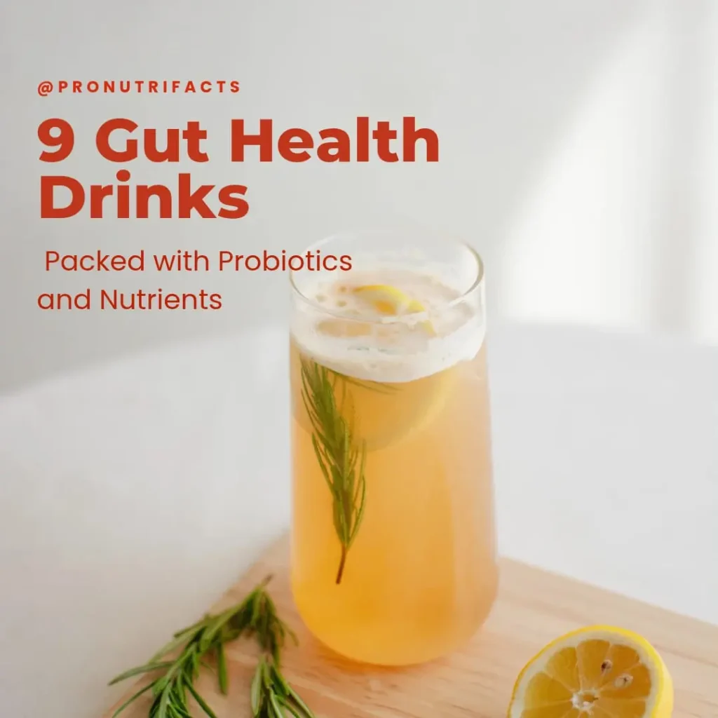 One of the many natural gut health drinks glass of kombucha with rosemary and lemon slices, set on a wooden board, promoting gut health and probiotic benefits.